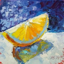 Vibrant Lemon Slice Modern Hand Painted Oil Art Abstract Still Life Painting