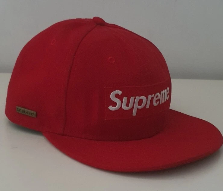 Casquette imperméable FW13 Supreme GORE TEX Box Logo New Era chapeau rouge 7 1/4 vintage rare