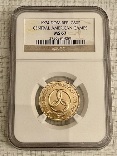 Dominican Republic 1974 Central American Games 30 Pesos Gold NGC MS67 SKU#3552