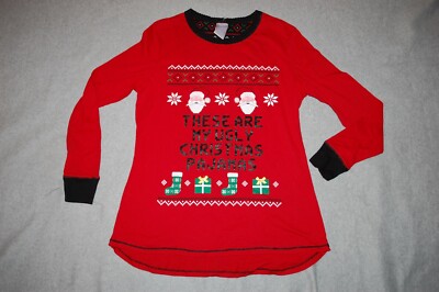 Womens THESE ARE MY UGLY CHRISTMAS PAJAMAS Red L/S Shirt SANTA
