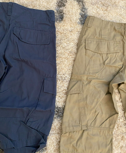 2 NWT H&M long cargo SHORTS youth BOYS 12-13 Y faded navy/khaki LOT 28"Wx14.5"L - Picture 3 of 9