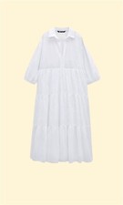 ZARA DRESS COTTON MIDI WHITE Size S Runs Large