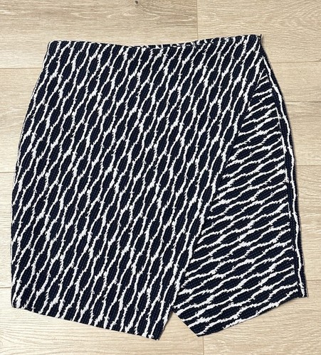 Ann Taylor Loft Jacquard Skirt Women’s Size M Navy White Faux Wrap Textured - Picture 2 of 10