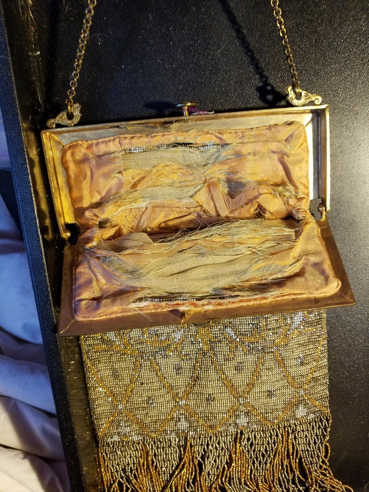 Vintage Antique 1920s Beaded Purse Design ornate brass handle frame | eBay