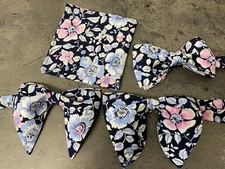 Custom Mens Bow Tie Handkerchief 70's Oversized Vintage Style Navy Blue/Pink