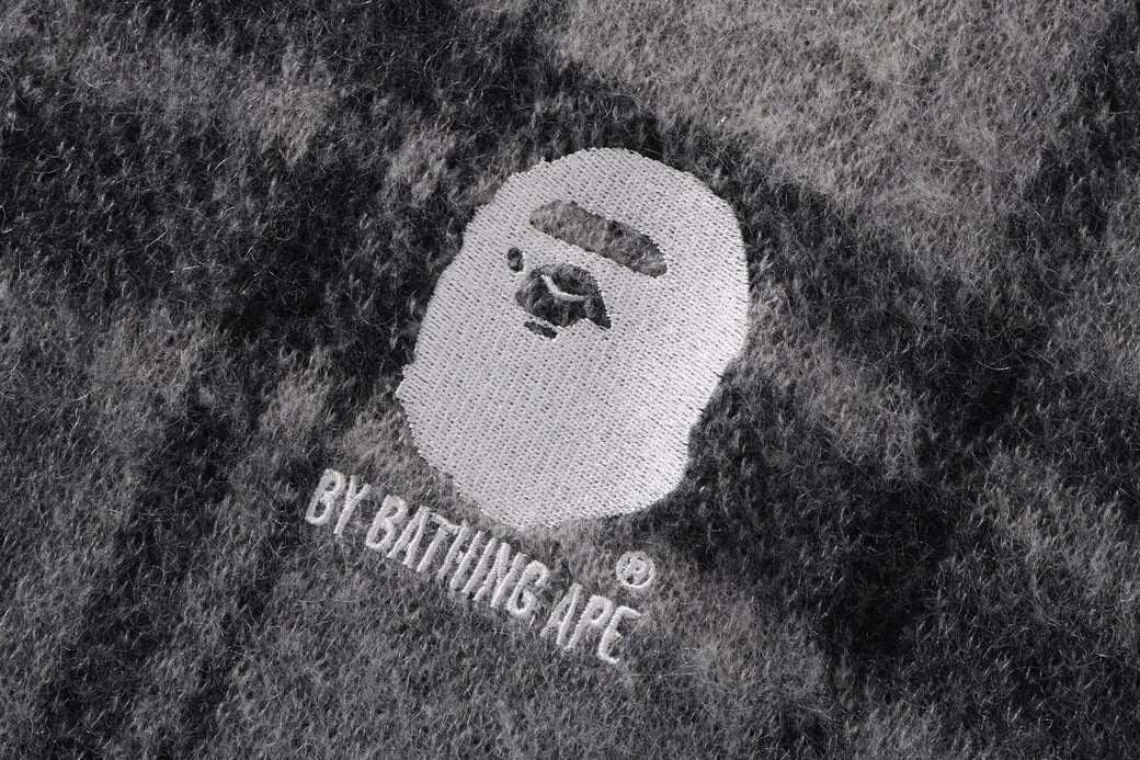 A BATHNIG APE Men's BAPE CHECK MOHAIR KNIT HOODIE 1K80120001