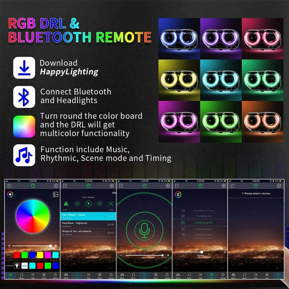 Par de faros LED RGB luces de cambio de color para Dodge Challenger SE RT 2015-2023 Foto 4 de 4