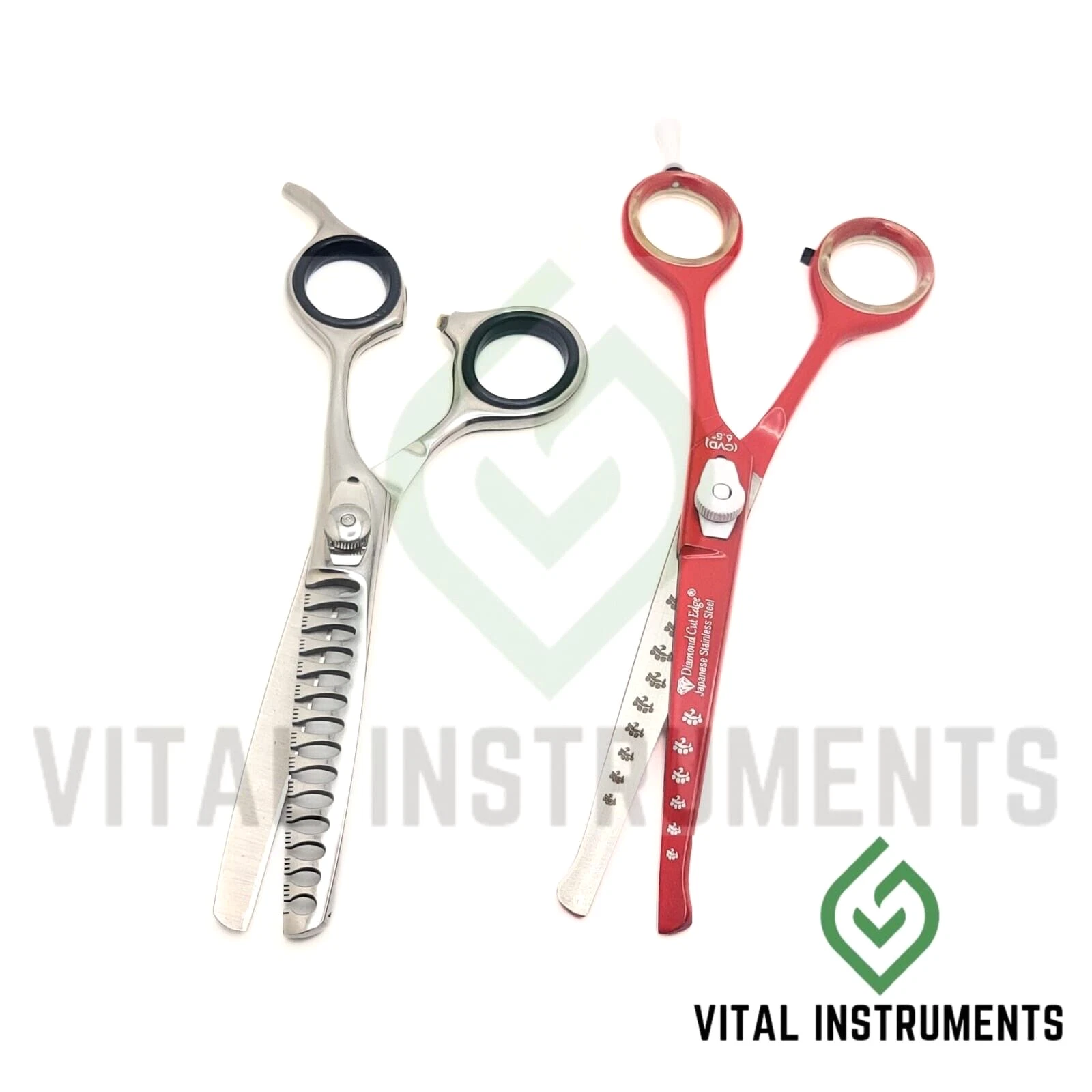 Professional Dog Pet Grooming Curved Scissors 7.5" Red & Chunker 6.5" Shears