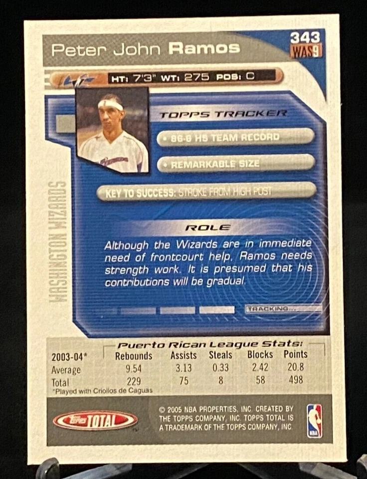 2004-05 Topps Total Rookie Card #343 Peter John Ramos Washington Wizards - Image 2 of 2