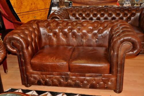 Chesterfield Heritage Sofa 2 Sitz De Luxe Pull Up Aniline Vintage Chestnut E900  - Photo 1/8