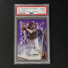 PSA 9 - 2017 Bowman Platinum #WCR Will Craig Top Prospect PURPLE AUTOGRAPH /150!