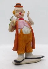 Clown Figure Ceramic Orange Umbrella Red Nose Hat Smoking Flask 7x4 Hobo Circus