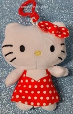 Hello Kitty Plush Danglers Series 3 Red Polka Dot Dress Clip-on Keychain