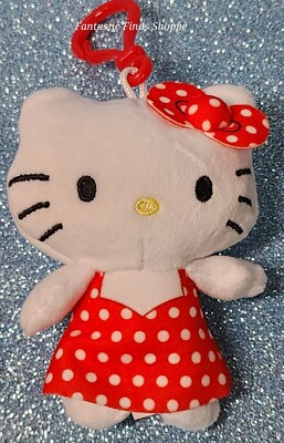 Hello Kitty Plush Danglers Series 3 Red Polka Dot Dress Clip-on Keychain