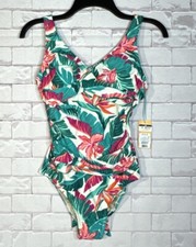 Women  s Full Coverage Tummy Control Tropical Print Front Wrap One Piece Swimsuit