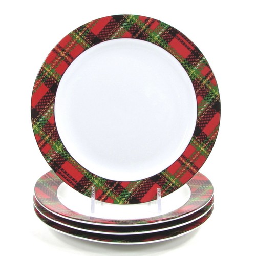 Tabletops Unlimited EDINBORO 7.5" Salad Plate Set 4 Red Black Green Plaid - Picture 12 of 12