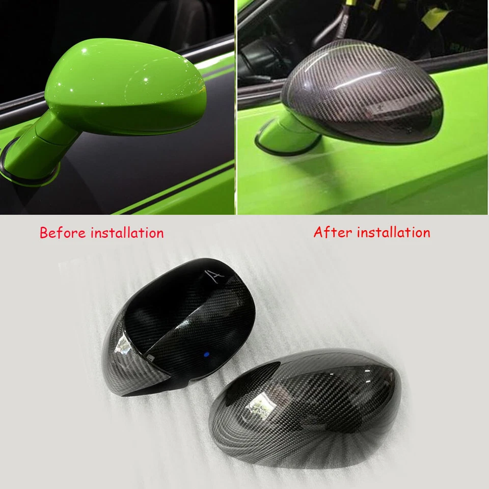 Tapas de cubierta de espejo retrovisor lateral de fibra de carbono real carcasa para Dodge Challenger 2009-2022 Foto 2 de 4