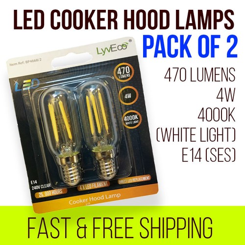 2 Pack 4W LED Cooker Hood Extractor Fan Light Bulb WHITE LIGHT SES E14