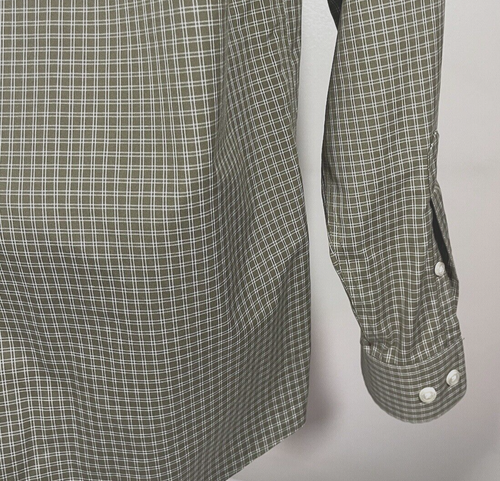 Eddie Bauer Dress Shirt Men's M Olive Plaid Wrinkle Resistant Cotton Relaxed Fit - Picture 7 of 7