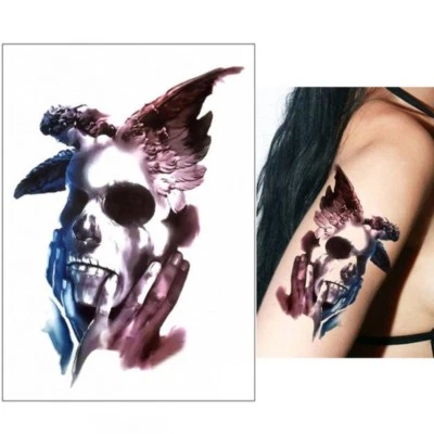 JUSTFOX Temporäres Tattoo Totenkopf Engel Design Klebetattoo Körperkunt