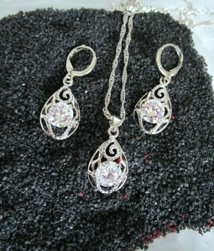Conjunto de joyas de plata 925 gotas salvajes circonita cadena colgante criolla boda - Imagen 3 de 12