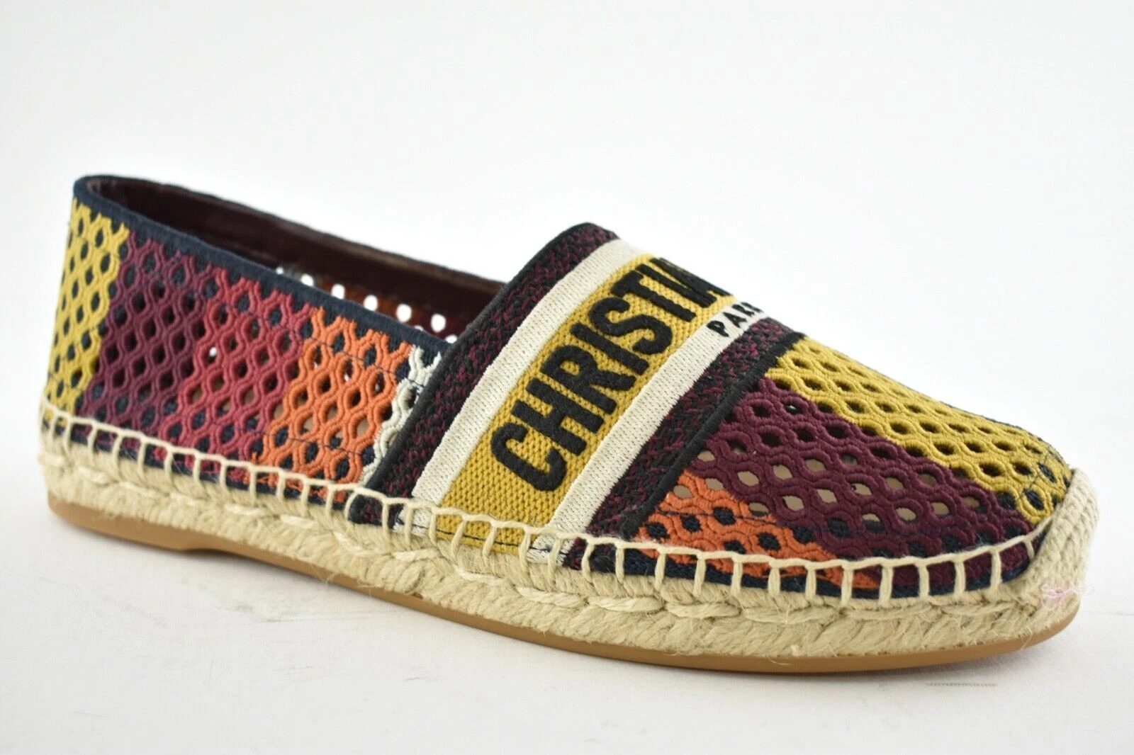 Espadrille multicolore à rayures maille logo coton brodé Dior Granville plat 36