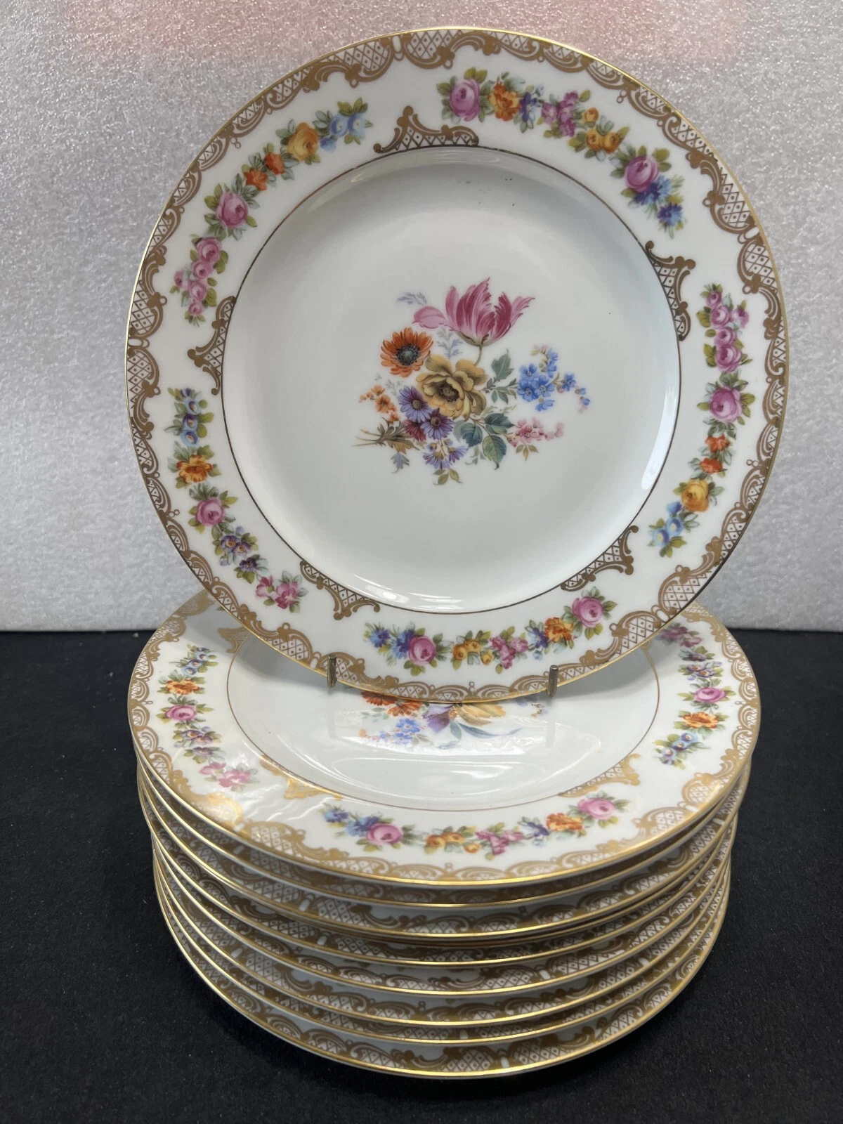 10 Royal Bayreuth ROB41 DRESDEN FLOWERS Gold Lace Luncheon Cabinet Plate ANTIQUE - Picture 1 of 14