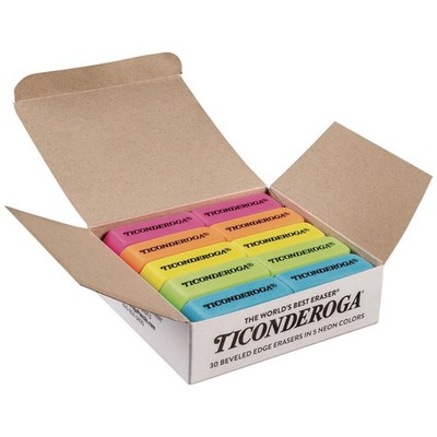 Ticonderoga X38930 Slanted-Edge Neon Wedged Block Erasers for Pencil (30/BX) New