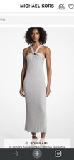 NWT MICHAEL KORS Metallic Knit Ring Halter Dress Women's Size S Silver
