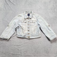 Highway Jeans Girls Denim Jacket Size M Light Blue Roll Tab Sleeve Button Front