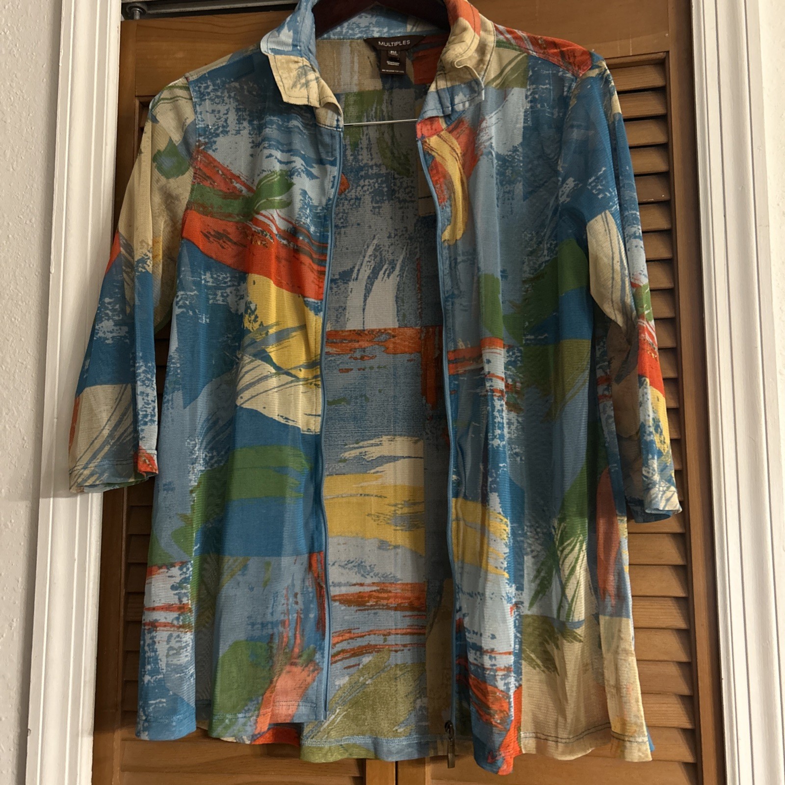 Multiples Jacket Shacket Color Print Zip Front Ar… - image 1