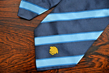 GIANNI VERSACE Navy Blue Stripe Handmade Silk Tie W/Medusa Medallion 4" ITALY