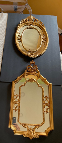 VINTAGE Louis XVI Style Rococo Gold Gilt Oval And Square Italian 2 Mirrors