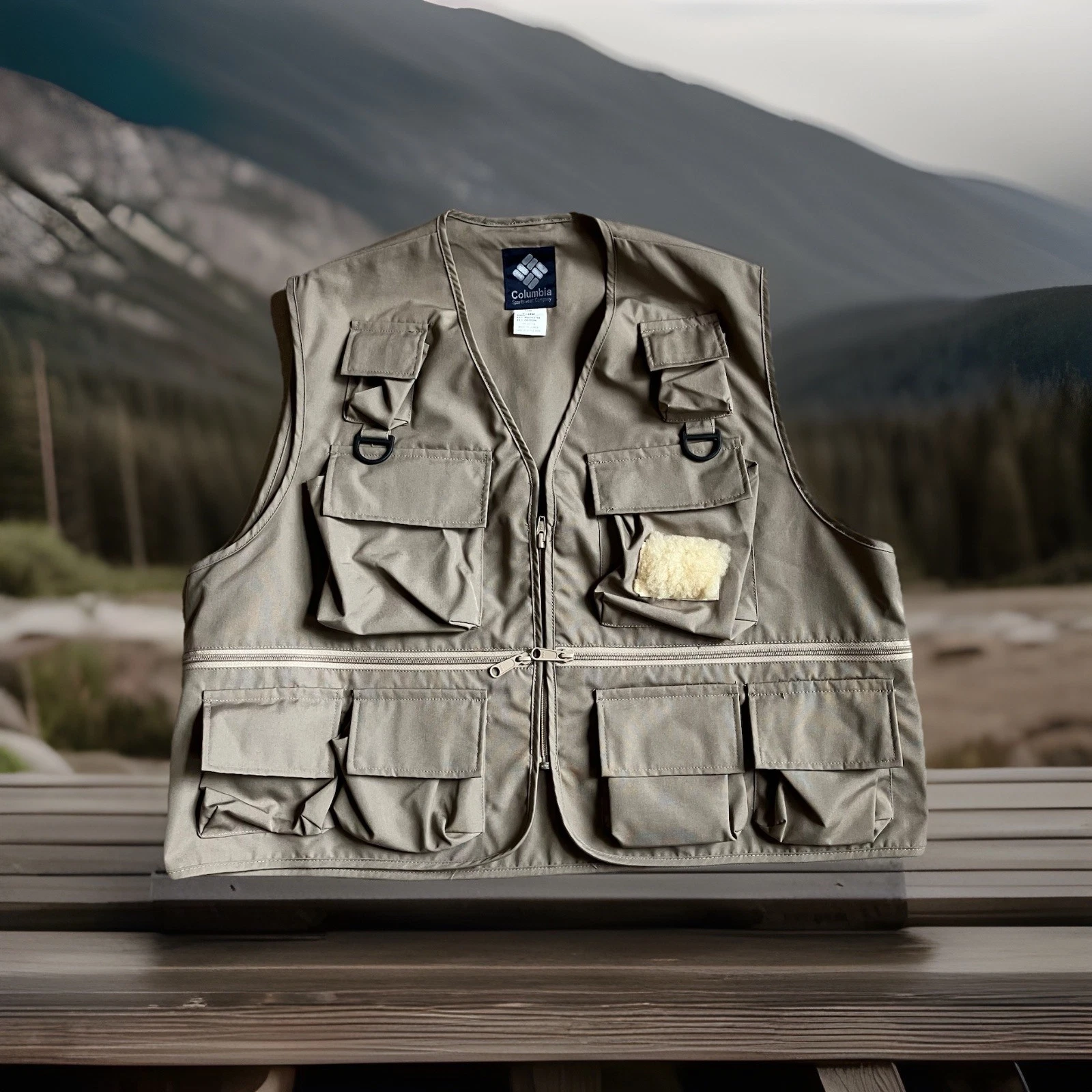 Vintage Columbia Fly Fishing Vest Men XL Tan Utility Hunting Outdoors