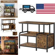 Indoor Aquarium Stand with 3 Shelves Rustic Brown Finish for Fish and Reptiles
