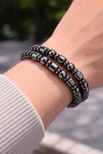 Set of 2 Magnetic Hematite Bead Bracelets Stretch Stone Bracelet Unisex