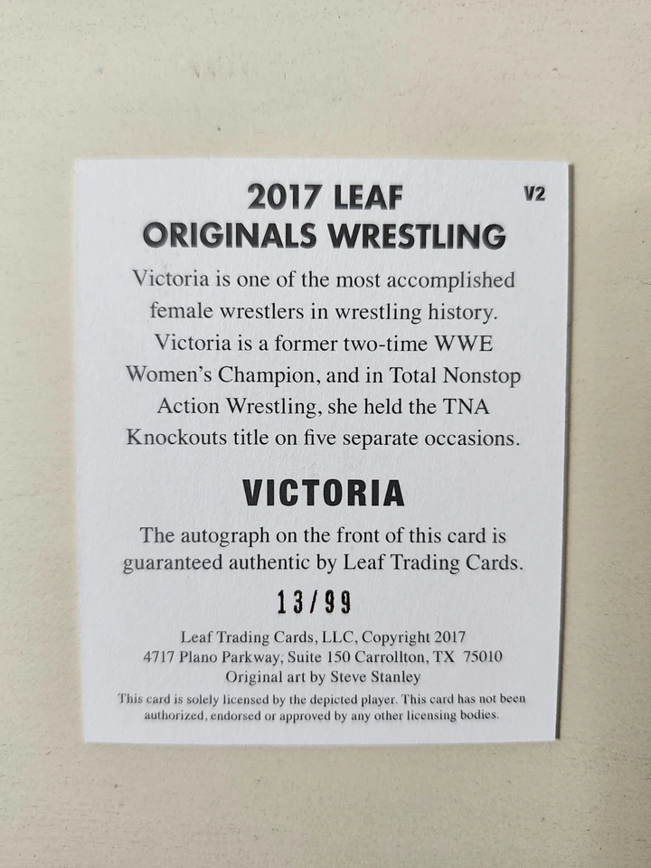 Victoria RARE Signed Serial /99 Leaf Originals Wrestling WWF WWE Autographed V2 - Image 2 of 2