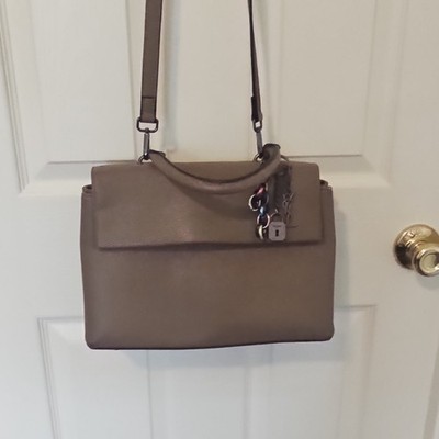 Saint Laurent Beige Pebbled Satchel Top Handle Bag, Magnetic Closure, Charm