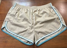 Vintage Mens Swim Trunks Trim Accent 1980's XL 40-42 Short Shorts & Pocket Tan