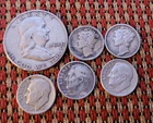 1954-D 50C Franklin Half Dollar + 5 Dimes 2 Mercury 90% Silver
