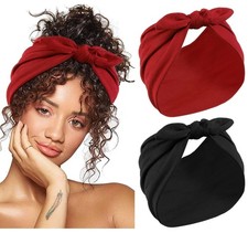 Bow Headbands 2 PCS Black Red Extra Wide Non Slip Headwraps Workout Turban