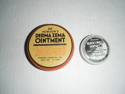 vintage dr hobson's derma zema ointment tin black and white tin display only