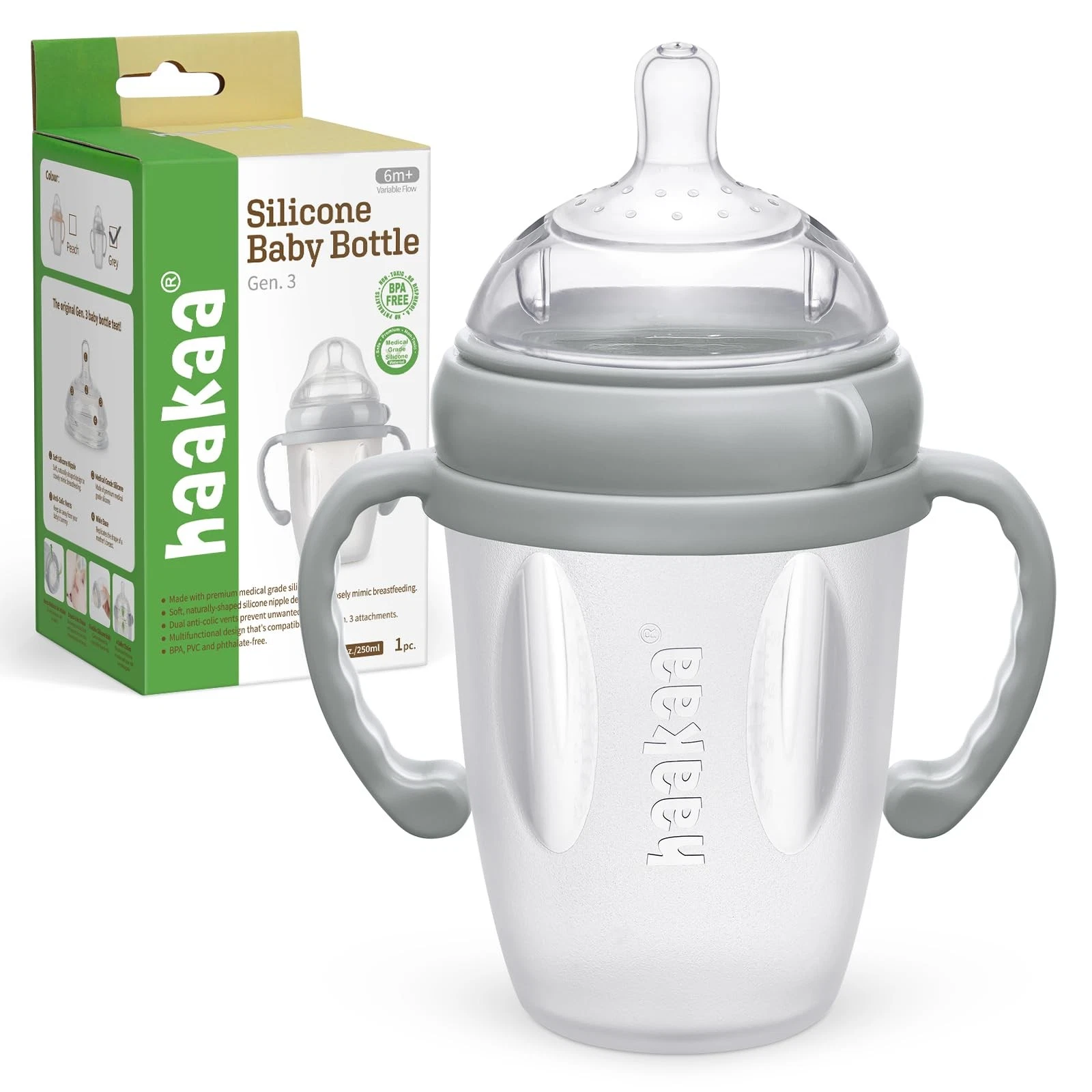 Gen. 3 Silicone Baby Bottle 250ml /8.4oz – Baby Bottles for Babies 6M+, BPA-F...