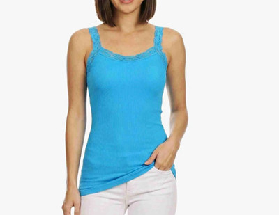 Faded Glory Women s Blue Lace-Accent Stretch Knit Camisole Tank, L/G 12-14