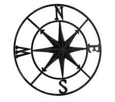 Scratch & Dent Distressed Metal Compass Rose Indoor Outdoor Wall Hanging - Black