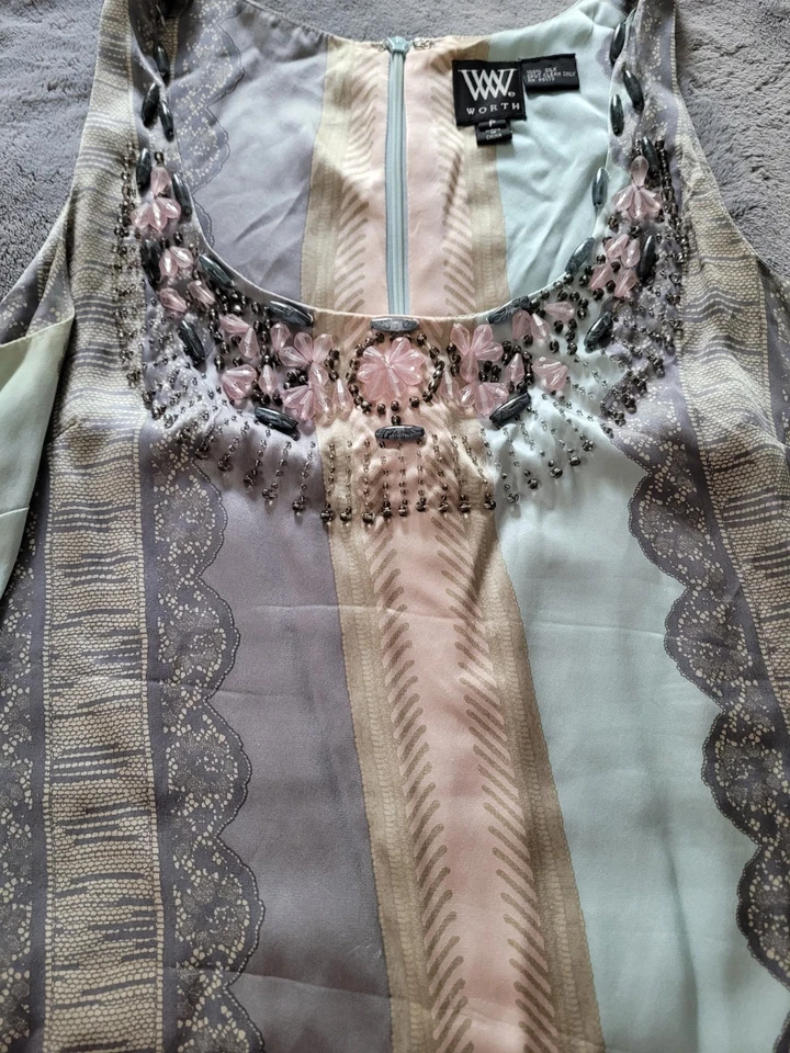 Worth 串珠蕾丝条纹印花丝绸背心,尺寸 S — 第 3/4 张图片