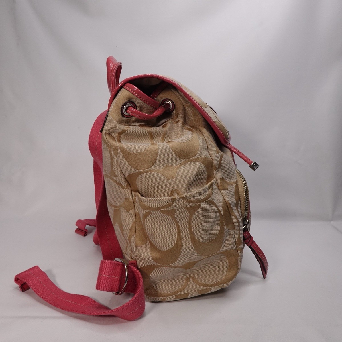 Coach Signature Jacquard Backpack Khaki Brown Coral‎ Pink F1615-F21928 Coach Signature Monogram Brown Backpack Bag | Mercari main image 4