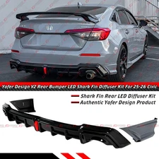 For 2025-26 Honda Civic Sedan Yofer Urban Gray LED Rear Diffuser + Corner Spats
