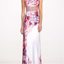 Betsy & Adam One-Shoulder Maxi Dress Women Size 4 Silky Sequin Prom Formal Event