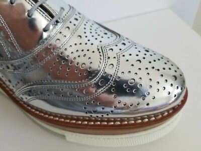 Miu Miu MIRROR SILVER PLATFORM WINGTIP OXFORDS SNEAKERS EU 39 39.5